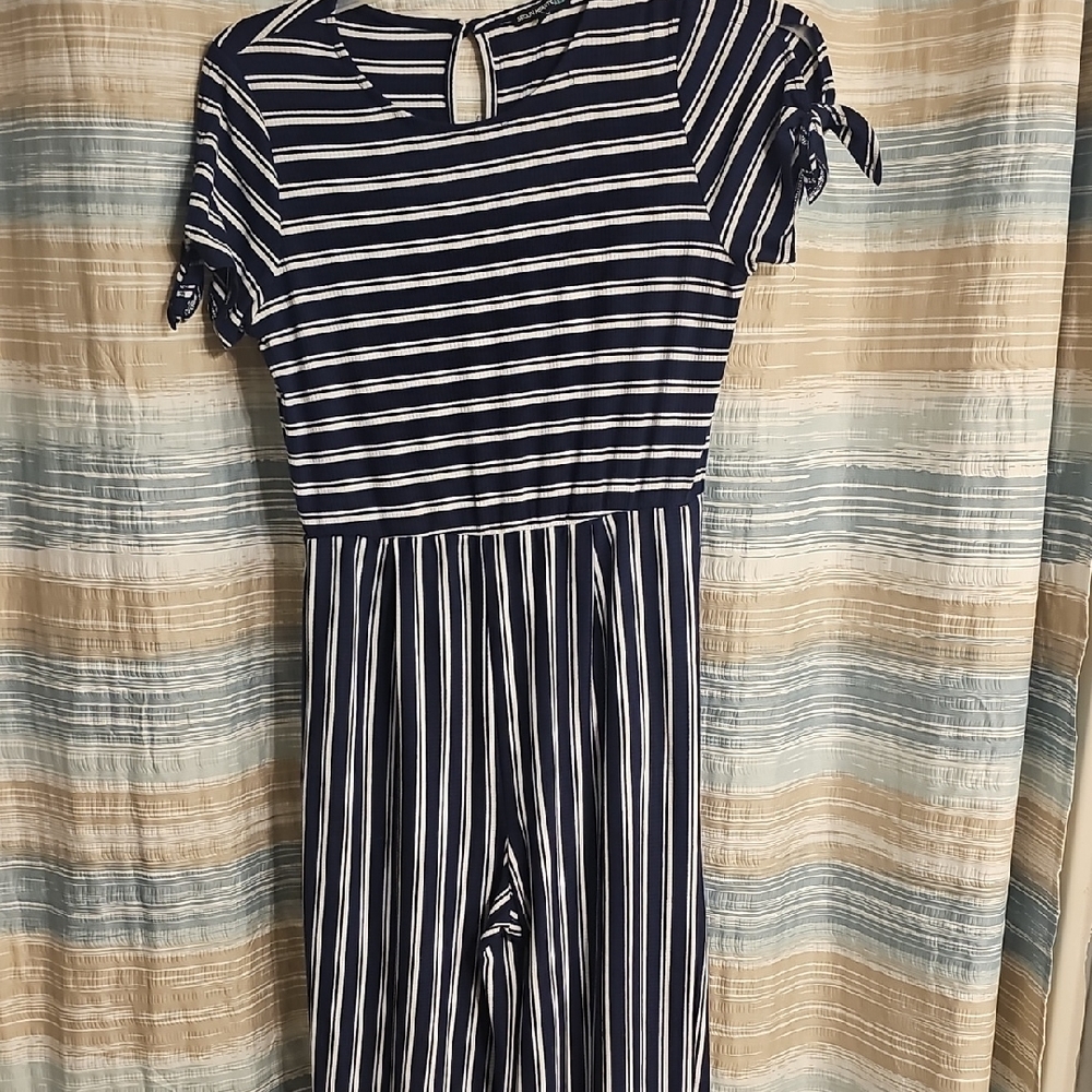 Sequin Hearts Navy and White Striped Top